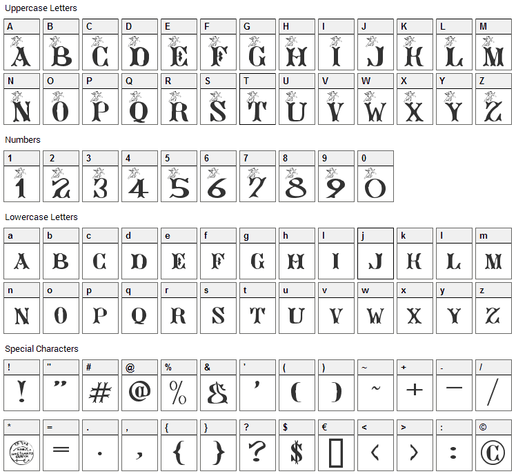 Ange Gardien Font Character Map