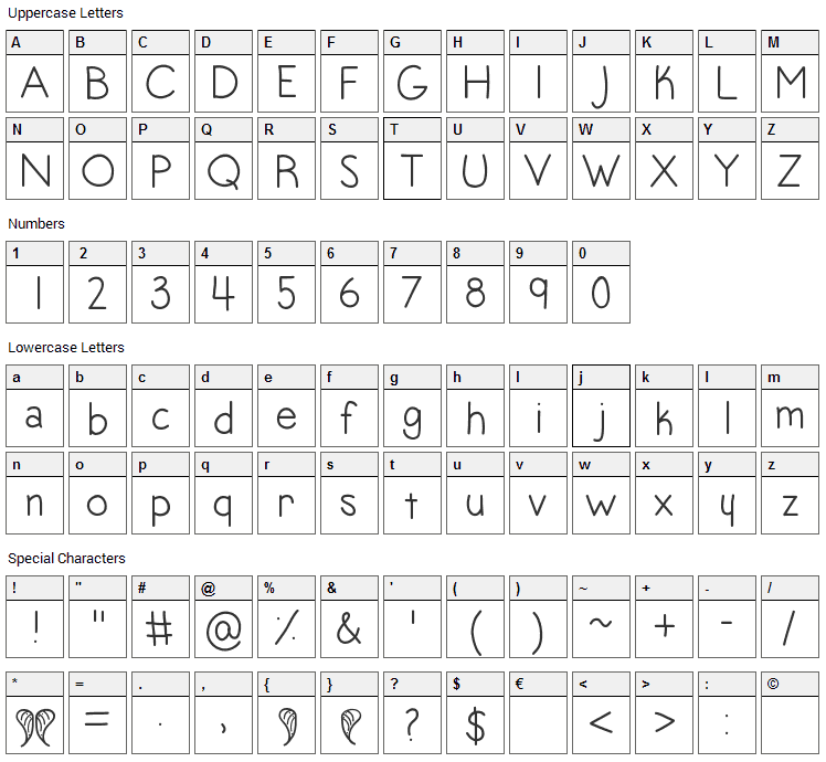 Angel Toes Font Character Map