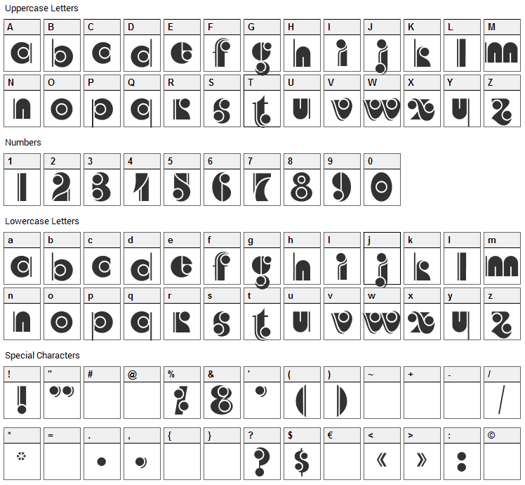 Angelica Font Character Map