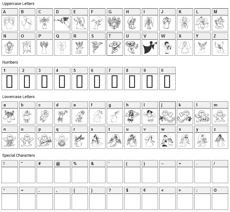 AngelOs Font Character Map