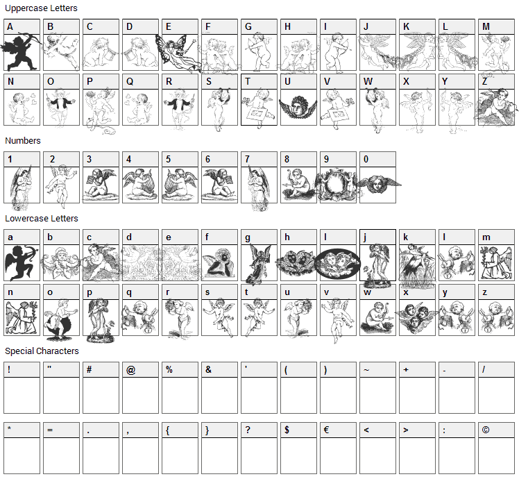 Angels Free Font Character Map