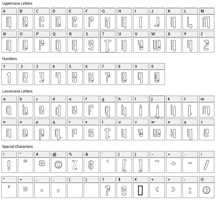 Angie TanLines Font Character Map