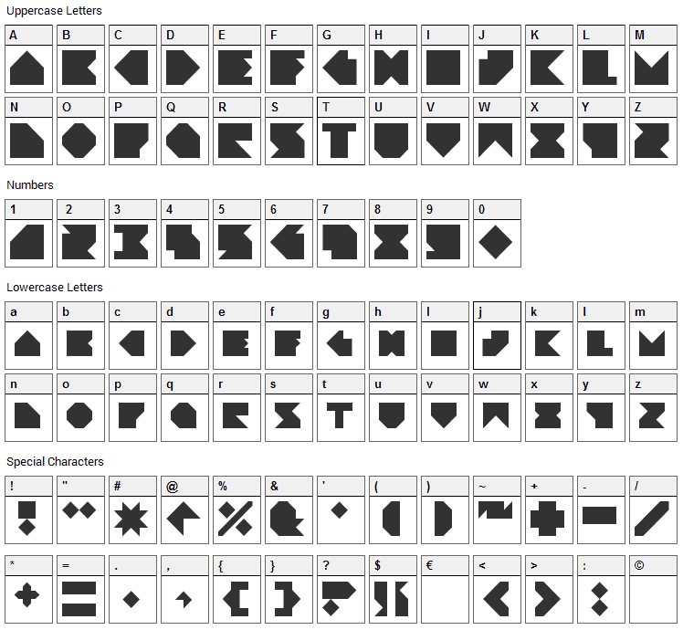 Angleblock Font Character Map