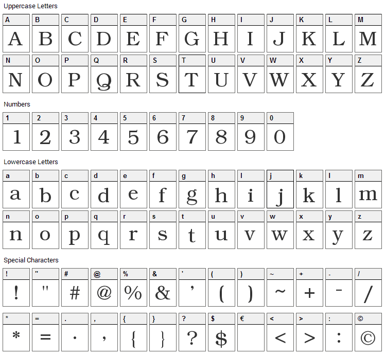 Angleterre Book Font Character Map