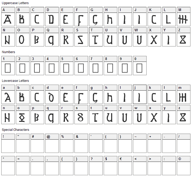 Anglo Saxon Project Font Character Map