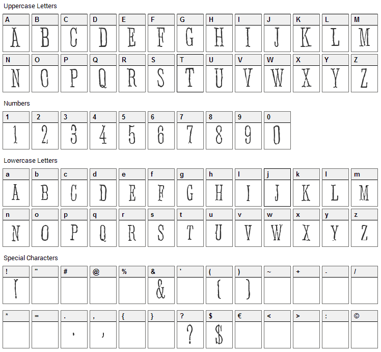 Anhedonia Font Character Map