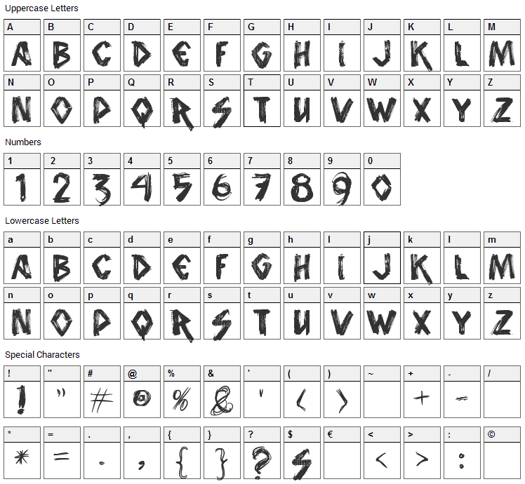 Animal 2 Font Character Map