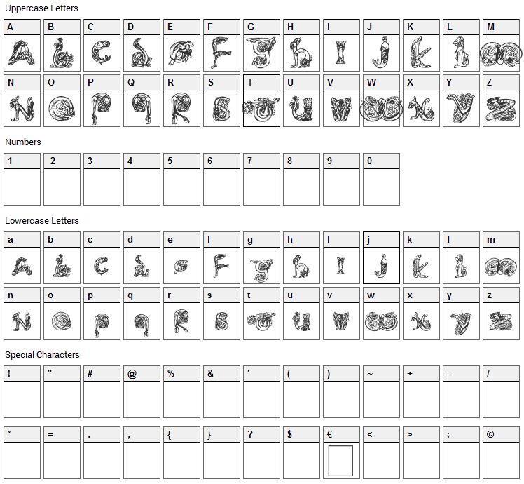 Animal Caps Font Character Map