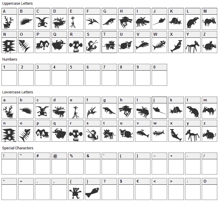 Animalia Scissored Font Character Map