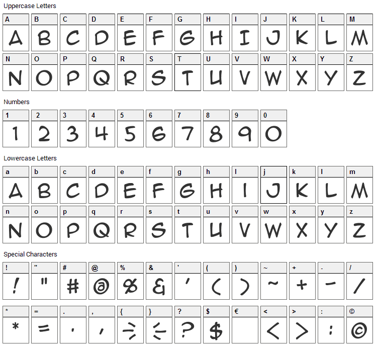 Anime Ace Font Character Map