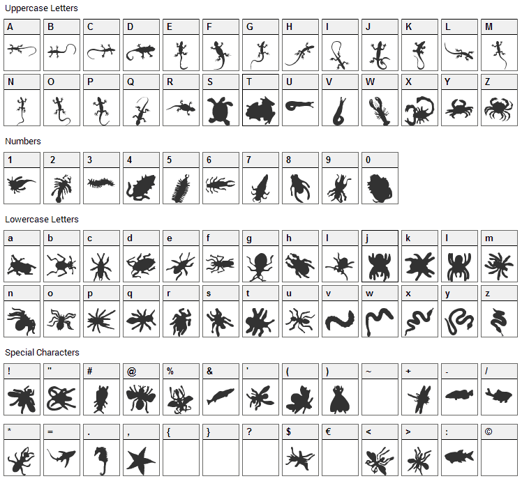 Ann Crawlers Font Character Map