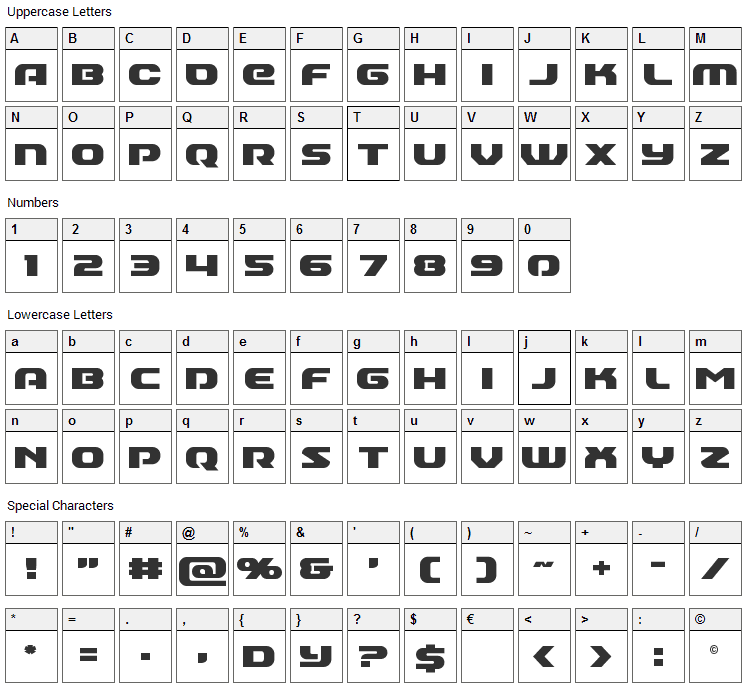 Annapolis Font Character Map