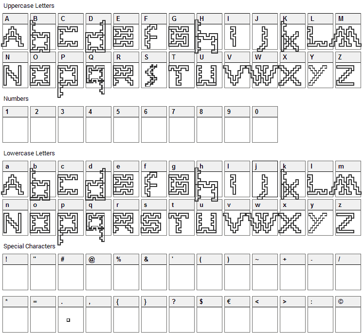 Anne sans Font Character Map