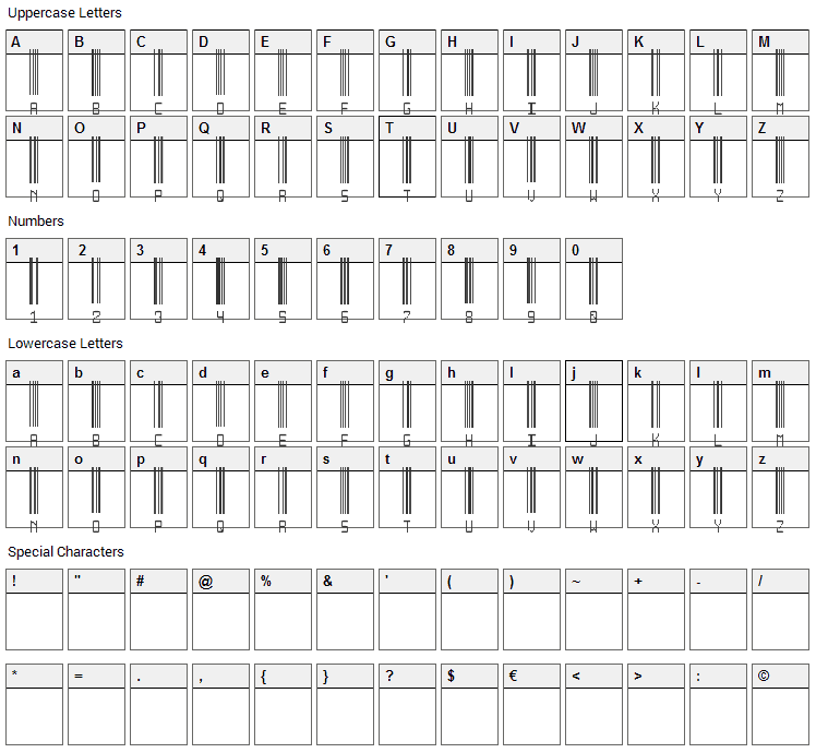 Another Barcode Font Character Map