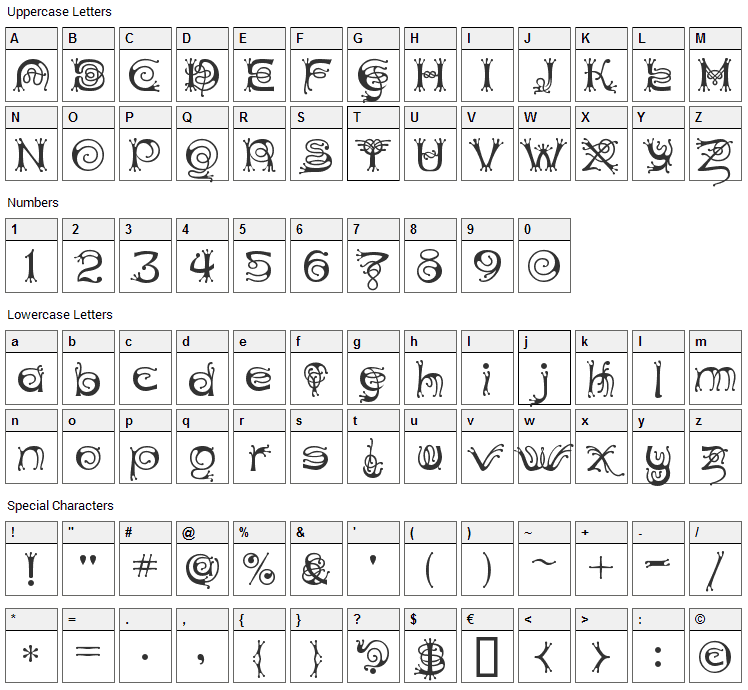 Antherton Cloister Font Character Map