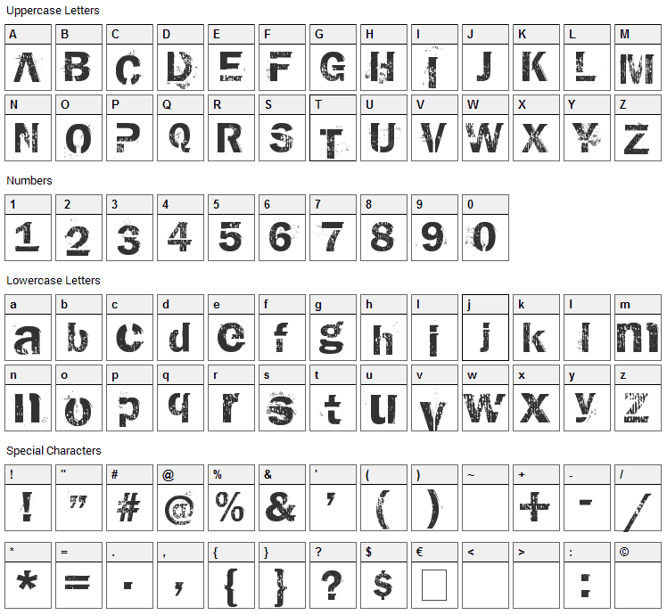 AnthologY Font Character Map