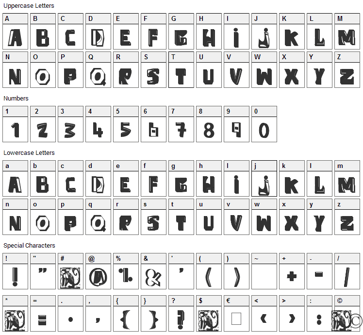 Anti Folk Font Character Map