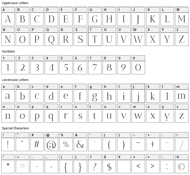 Antic Didone Font Character Map