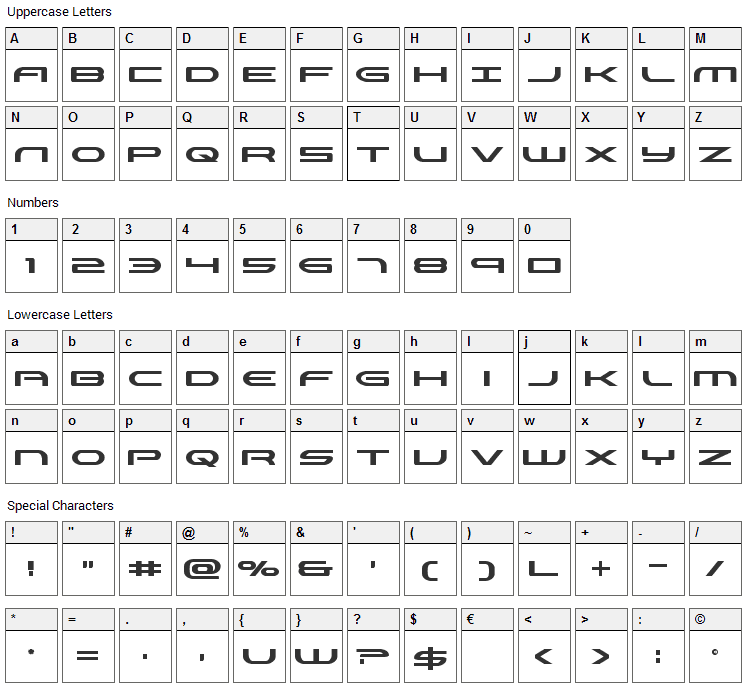 Antietam Font Character Map