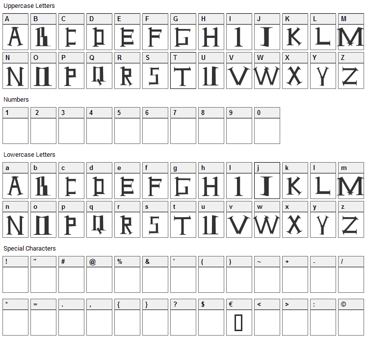 Antioch Font Character Map