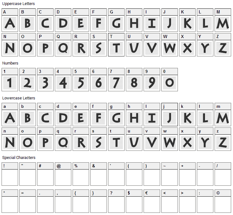 Antiqua In Grid Font Character Map