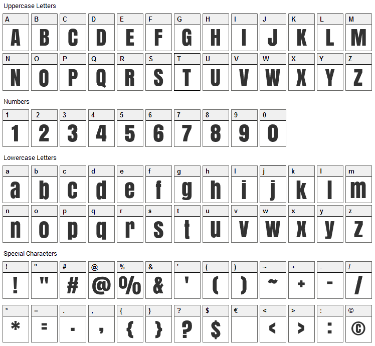 Anton Font Character Map