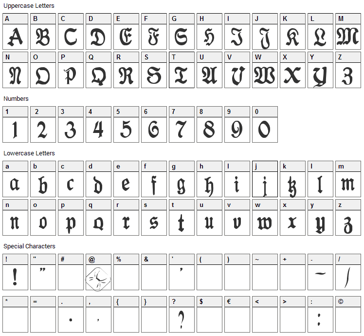 Antraxja Goth 1938 Font Character Map