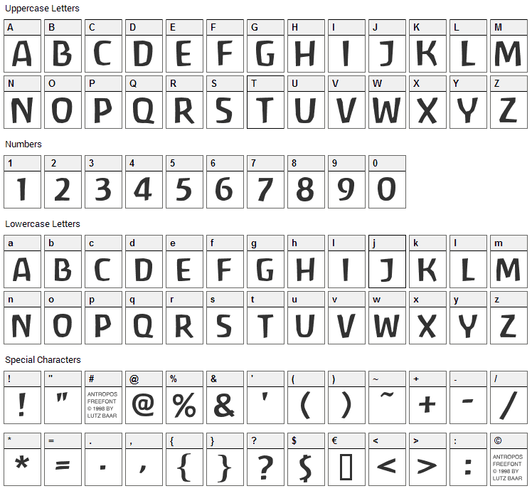 Antropos Font Character Map