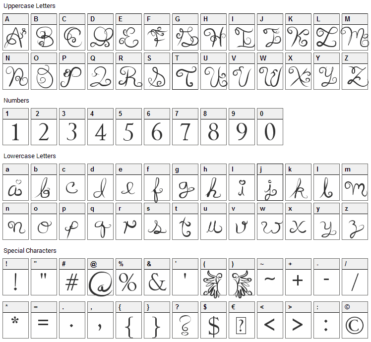 Anyk Font Character Map