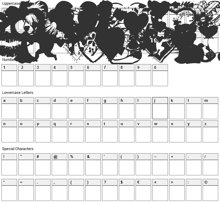 AOS Valentine Font Character Map