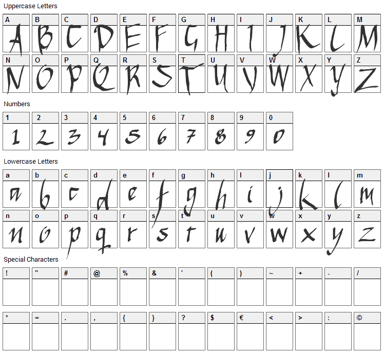 Apantasia 2 Font Character Map