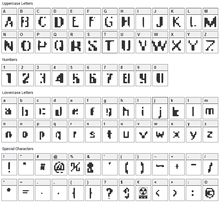 Apocalypse Fax Font Character Map