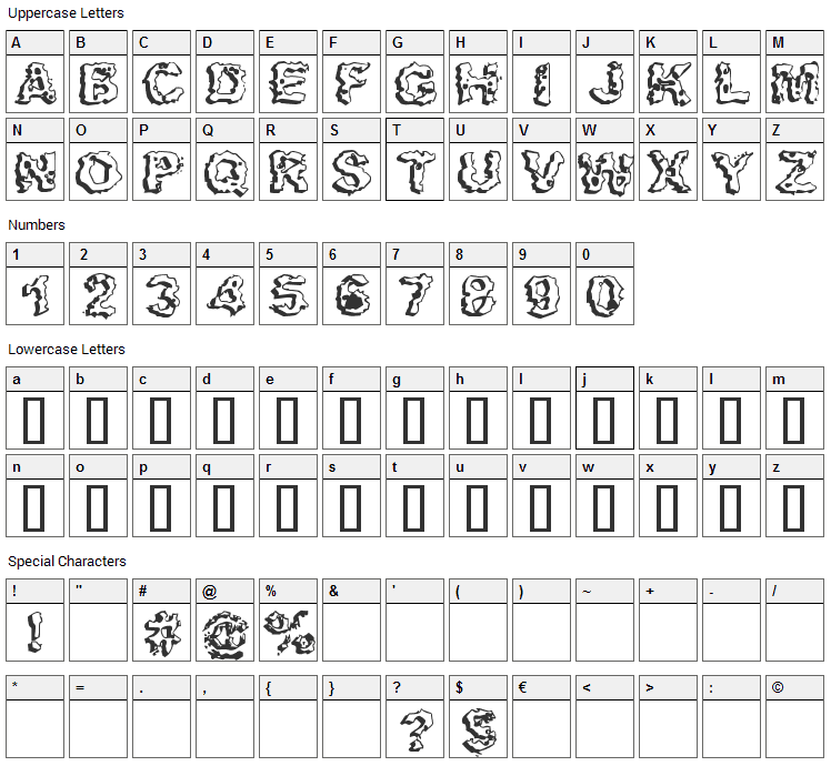 Apocalypse Font Character Map