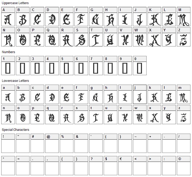 Apollyon Font Character Map