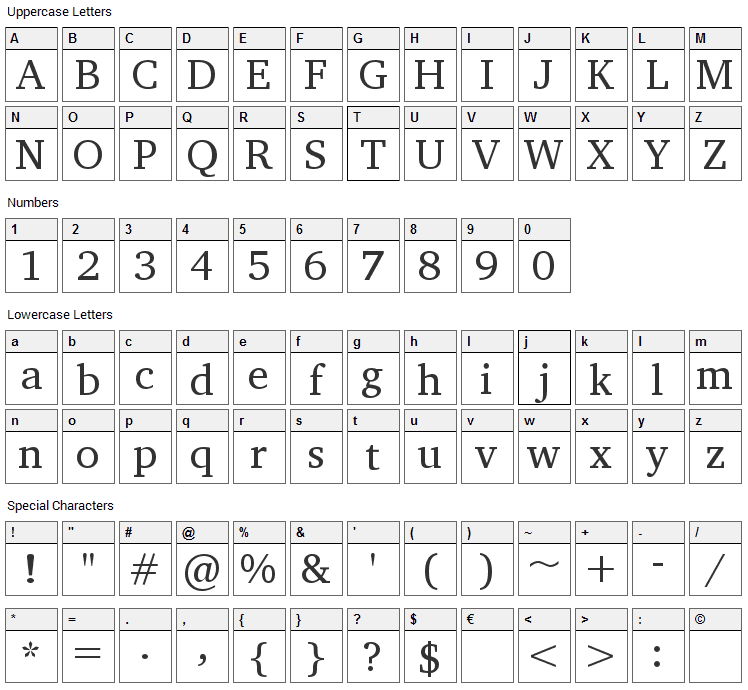 Apparatus Font Character Map