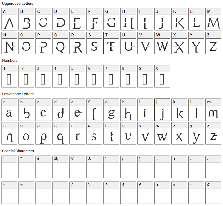 Appendix Font Character Map