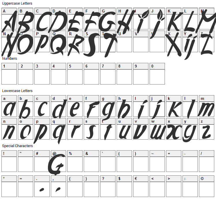 Applejuiced Font Character Map