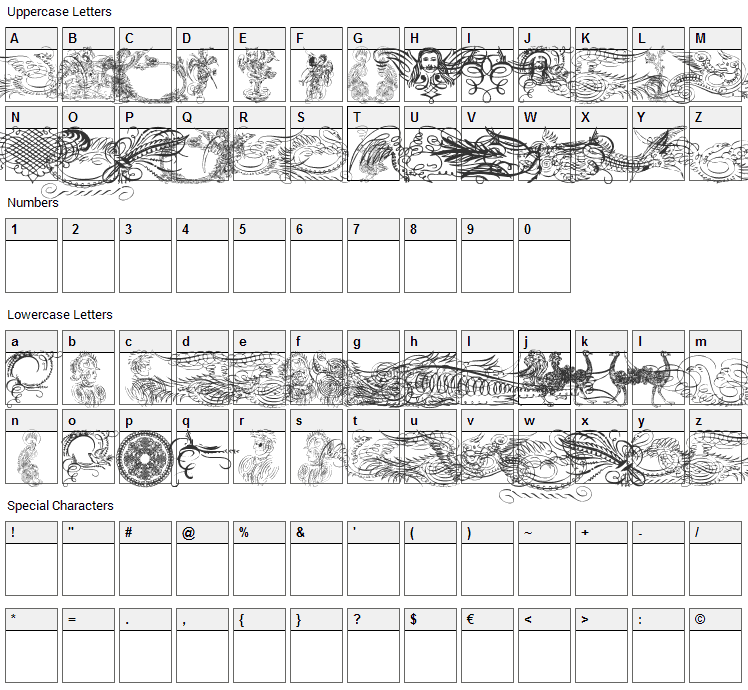 Aprendiz Caligrafico Font Character Map