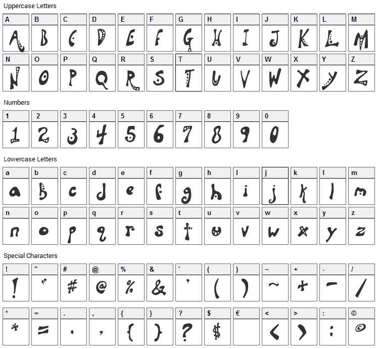 Aquanaut Font Character Map