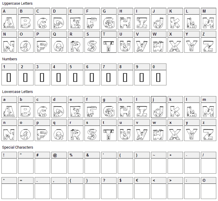 Aquarium Font Character Map