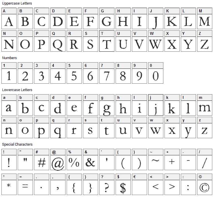 Aquifer Font Character Map