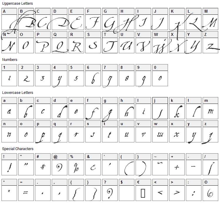 Aquiline Font Character Map