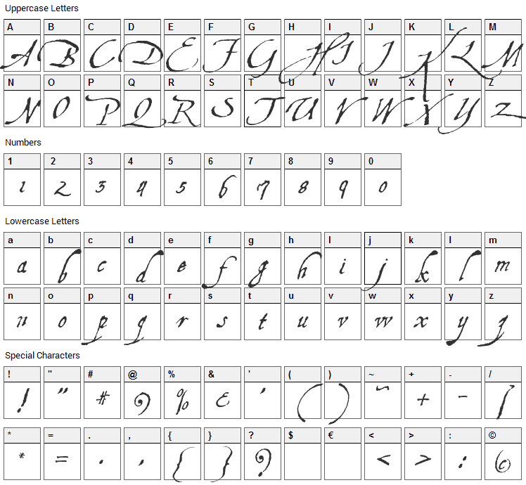 Aquiline Two Font Character Map
