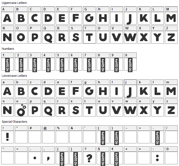 Aquino Font Character Map