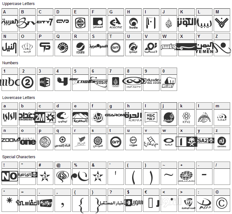 Arab TV logos Font Character Map