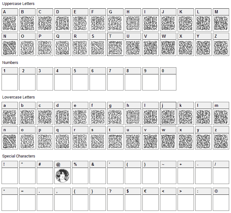 Arabesque Initialen Font Character Map