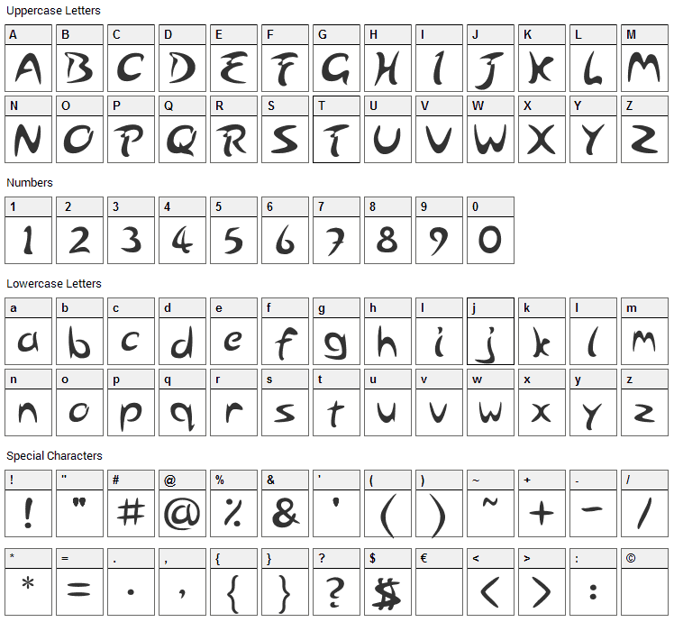 Arabolical Font Character Map