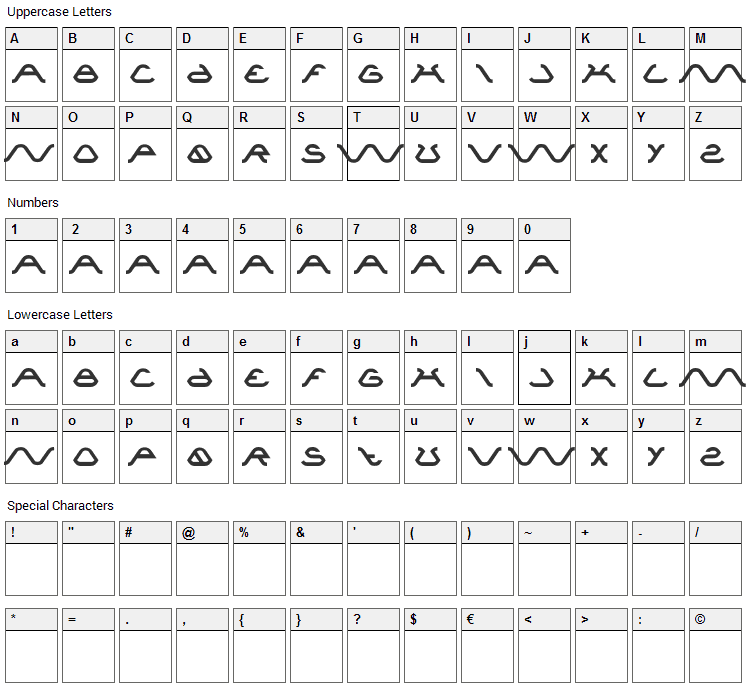 Arachnid Love Font Character Map