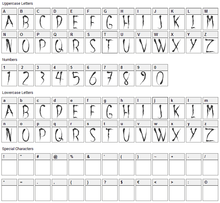 Aracnoide Font Character Map