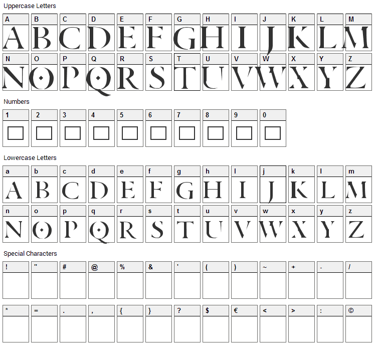 Aranea Font Character Map